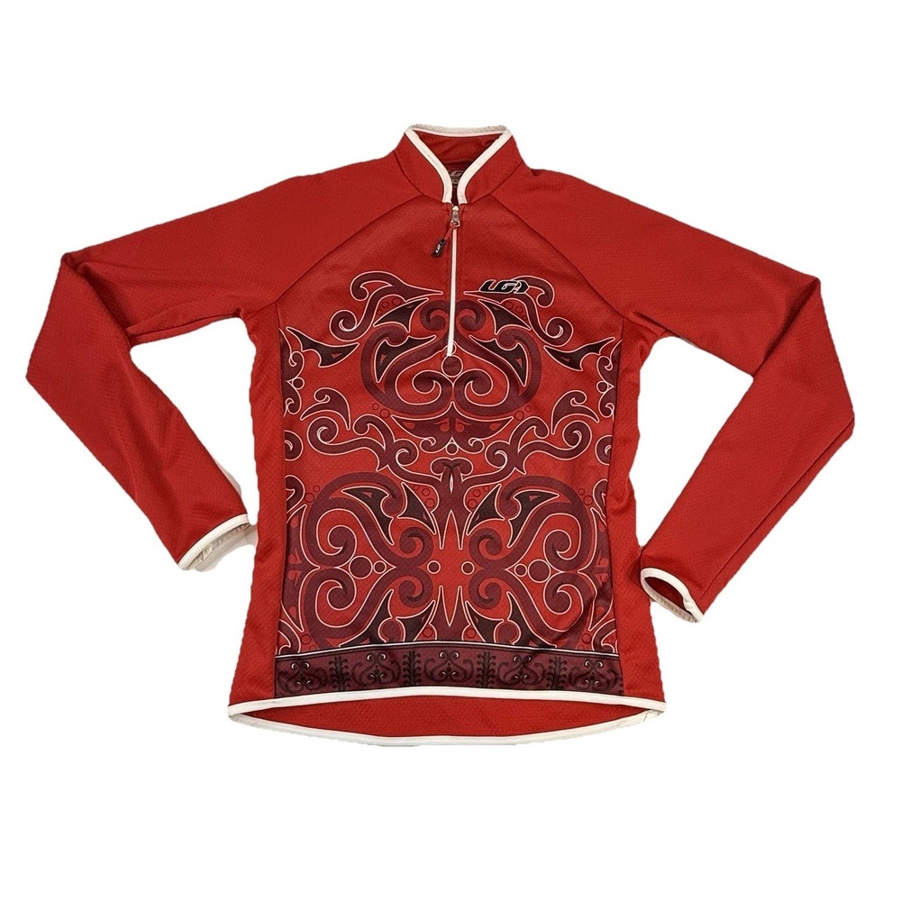 Louis Garneau Cycling Jersey Women's M Red Long Sleeve 1/4 Zip Rear 3 Pockets